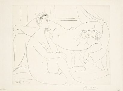 Pablo Picasso (1881-1973) 
 Deux femmes se reposant (Suite Vollard, pl. 10). 1931....