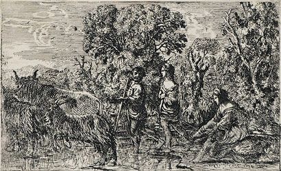 Claude Gellée, dit Le Lorrain (1600-1682) 
 Le Passage du gué. 1634. Eau-forte. 171...