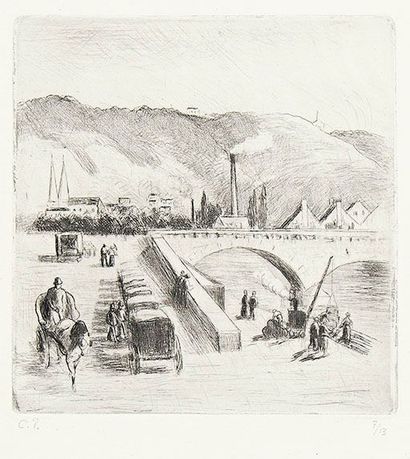 Camille PISSARRO (1830-1903) 
 Quai de Paris, à Rouen. 1896. Pointe sèche. 175 x...