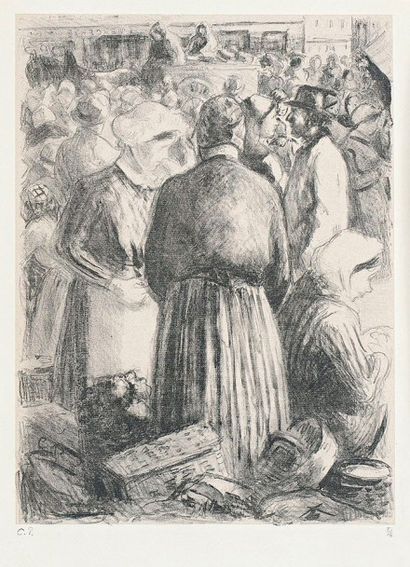 Camille PISSARRO (1830-1903) 
 Marché à Pontoise. Vers 1895. Lithographie. 227 x...