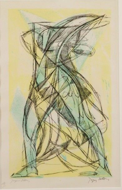 Jacques Villon (Gaston Duchamp, dit) (1875-1963) 
 Figure fond jaune. Vers 1960....