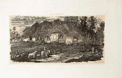 Rodolphe BRESDIN (1822-1885) 
 Cour de ferme. 1861. Eau-forte. 170 x 90. Van Gelder...
