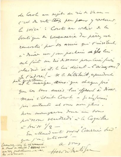 Henri MATISSE L.A.S., Nice [fin 1940, à Henry de Montherlant]; 2 pages in-4 (petite...