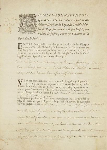 POITOU 5 P.S., 1633-1715; 47 pages in-4 ou in-fol., 4 doc. sur vélin Dossier sur...
