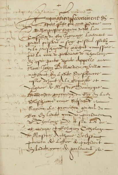 Parlement de TOULOUSE. 2 manuscrits signés, Périgueux 16 et 14 décembre 1592; 2 cahiers...