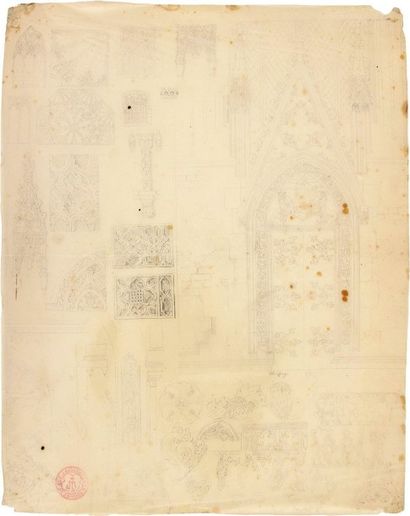 Eugène Viollet-le-Duc (1814-1879) Planche de dessins à la mine de plomb; 44 x 34...