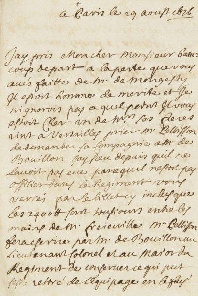 Régiment de TURENNE. Scipion Du Puy, sieur de MONGESTY (?1676) capitaine. 20 L.A.S.,...