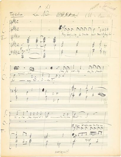 REYNALDO HAHN Manuscrit musical autographe signé, La Nuit, [1898]; 4 pages et demie...