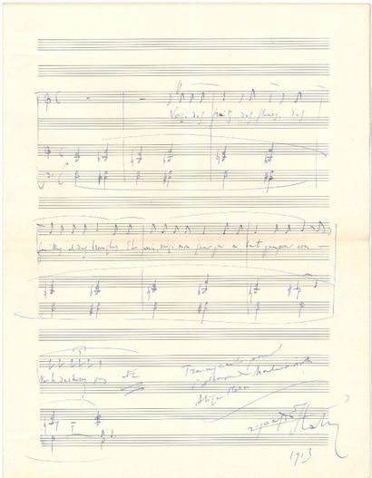 REYNALDO HAHN Manuscrit musical autographe signé, 1913; 1 page gr. in-fol Début de...