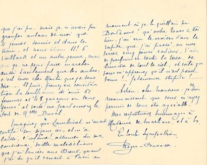 ROGER-DUCASSE 4 L.A.S., 1910- 1913, à Joseph de Marliave; 7 pages in-8 et 2 cartes...