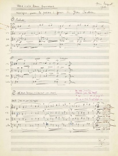 Henri SAUGUET (1901-1989) Manuscrit musical autographe signé, Une voix sans personne....