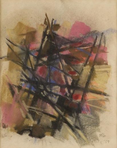 Hella GUTH (née en 1912) 
Composition, 1955
Pastel gras.
Signé et daté en bas à droite.
38x30...