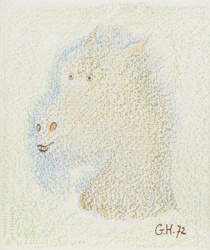 GEORGES HUGNET (1904-1974) 
Cheval, 1972
Dessin au crayon de couleurs sur arches.
Monogrammé...
