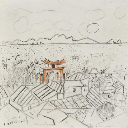 Pierre LESIEUR (1922-2011) 
Paysage du Japon, 2004
Dessin à l'encre sur papier japon.
Signé...