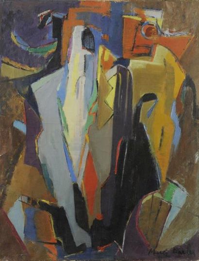 Nelly MAREZ-DARLEY (1908-2001) 
Composition abstraite, 1954
Huile sur toile.
Signée...