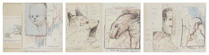Louis PONS (né en 1927) 
Cartes de voyage
3 dessins à l'encre et crayon.
Signés Snop.
Formats...