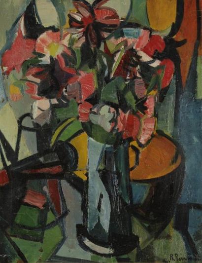 E.R. RAIMBAULT (XXe siècle) 
Vase de fleurs, 1946
Huile sur carton.
Signée et datée...