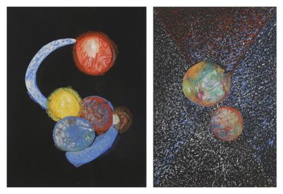 Anita de CARO (1909-1998) Planètes, vers 1994 2 gouaches et collages. L'une signée...