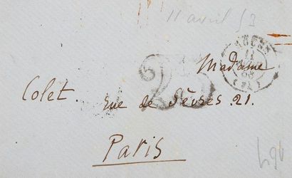 Gustave flaubert (1821-1880) Enveloppe autographe, [Rouen 11 avril 1853], à Louise...