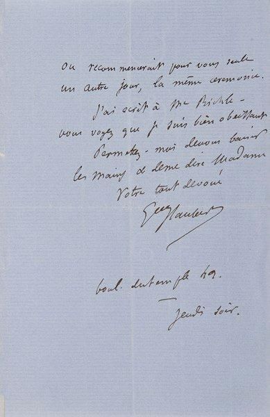 Gustave flaubert L.A.S., Paris jeudi soir [3 décembre 1863], à Hortense Cornu; 2...