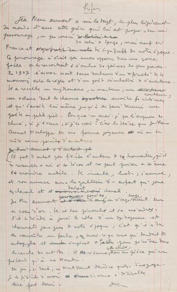 JEAN COCTEAU Manuscrit autographe signé «Jean», Préface, [1947]; 1 page grand in-fol....