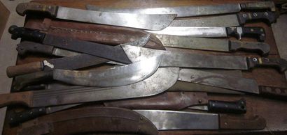 null Lot de 18 machettes ou coupe-coupe à manche en bois et corne, US et divers