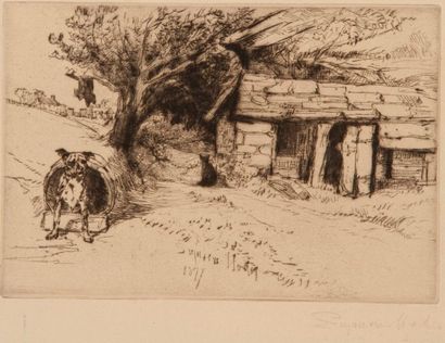 Sir Francis Seymour Haden (1818-1910) 
The Cabin. 1877. Pointe sèche. 202 x 137....
