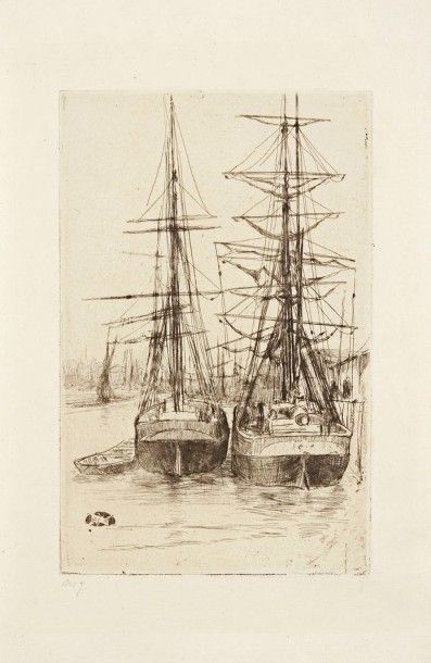 James Abbott McNeill WHISTLER (1834-1903) 
Two Ships. 1875. Eau-forte et pointe sèche....