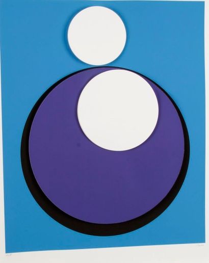 Geneviève CLAISSE (née en 1935) 
Unité bleue (composition en relief). 2014. Sérigraphie...