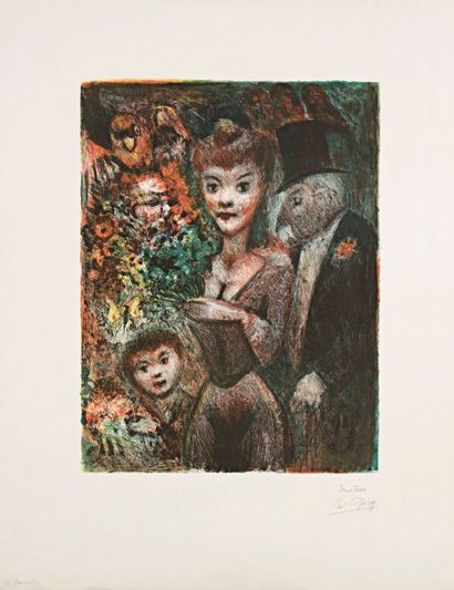 Edouard Goerg (1893-1969) 
La Marchande de fleurs et d'oiseaux. 1949. Lithographie....