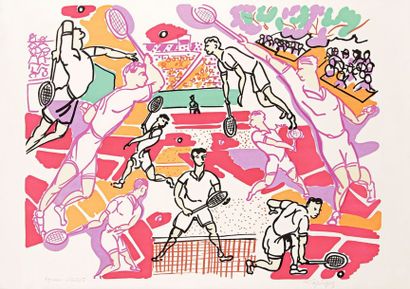 Charles LAPICQUE (1898-1988) 
La Partie de tennis III. 1965. Lithographie. 655 x500....