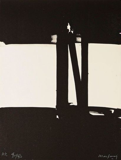 André MARFAING (1925-1987) 
Composition en noir et blanc. Vers 1970. Lithographie....