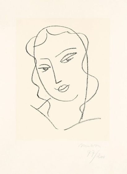 Henri MATISSE (1869-1954) 
Étude pour la Vierge « Tête voilée ». 1950-1951. Lithographie....