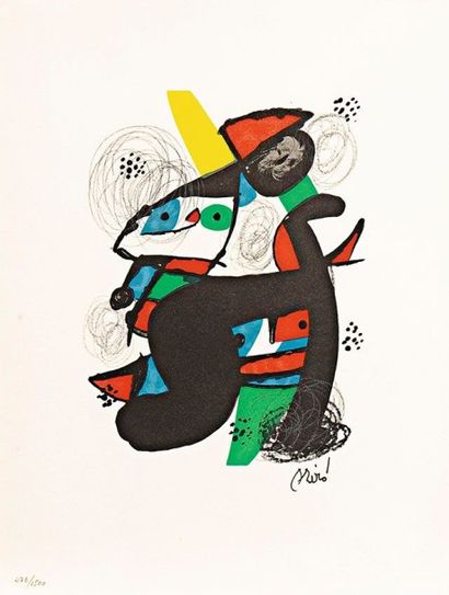 Joan MIRO (1893-1983) 
La Mélodie acide. (4 pl. d'une suite de 14). 1980. Lithographie....