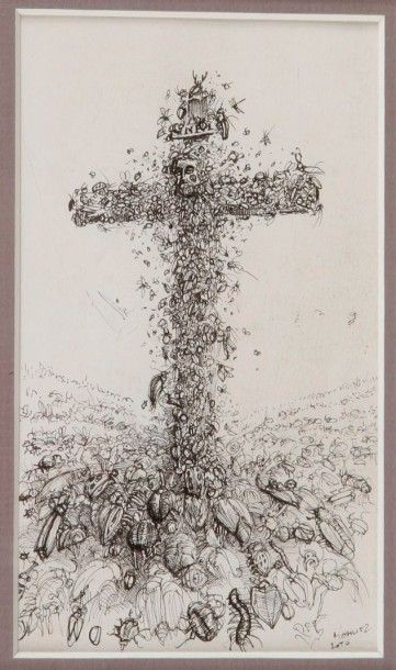 Philippe MOHLITZ (né en 1941) 
Crucifixion. 2010. Dessin à la plume et à l'encre...