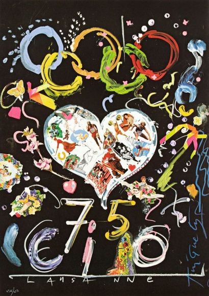 Jean Tinguely (suisse, 1925-1991) 
Affiche pour le 75e anniversaire du CIO. 1992....