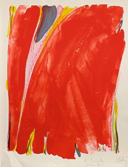 Olivier DEBRE (1920-1999) 
Le Rideau rouge (Satie). 1988. Lithographie. 545 x 670....