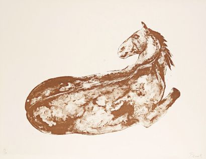 Elizabeth Frink (anglaise, 1930-1993) 
Petit cheval couché. 1972. Lithographie. [660...