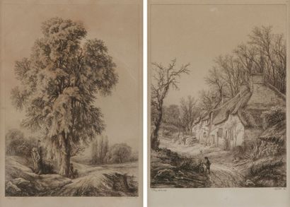 Eugène BLERY (1805-1887) 
Les Chaumières, temps d'hiver; L'Orme, 1840
Eau-forte.
Ensemble...
