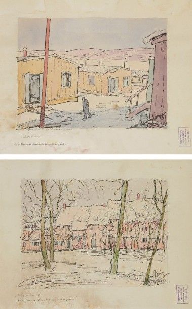 Henry BING (1888-1965) 
L'Hiver au camps - Village du Brunswick
2 dessins à l'encre...