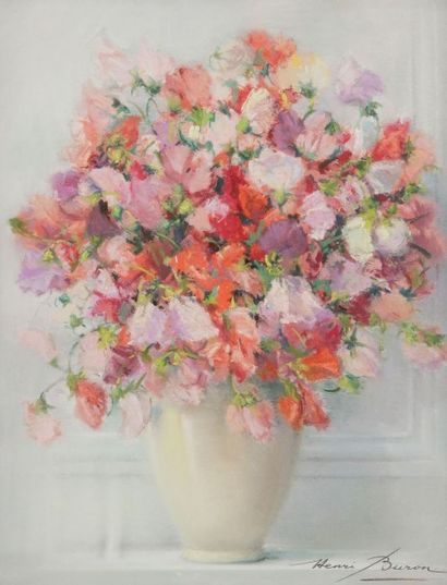 Henri BURON (1880-1969) 
Bouquet de pois de senteur
Pastel.
Signé en bas à droite.
41...