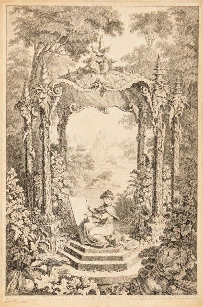 Pierre-Quentin Chedel (1705-1762) 
Un peintre habillé en Russe, assis sous un pavillon,...