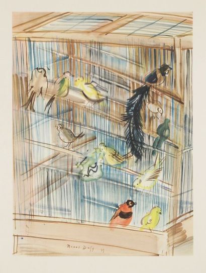 Raoul DUFY (1877-1953) 
Oiseaux en cage, 1939
Lithographie.
Signée et datée 39 dans...