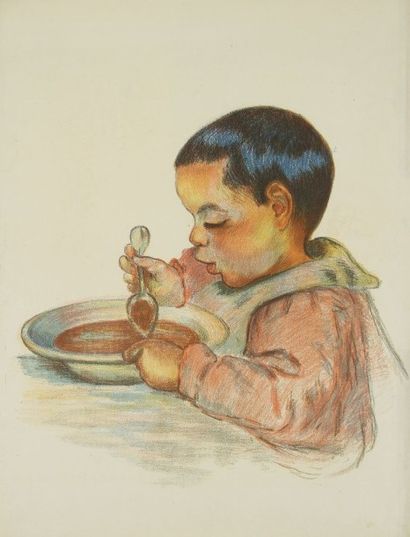 Armand GUILLAUMIN (1841-1927) 
Portrait d'Armand, ou Enfant mangeant sa soupe, vers...