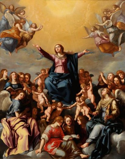 ÉCOLE ITALIENNE DU XVIIE SIECLE, SUIVEUR DE GUIDO RENI 
L'Assomption de la Vierge
Cuivre.
75...