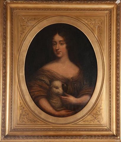 École FRANÇAISE vers 1700, entourage de Pierre MIGNARD 
Portrait de femme en sainte...