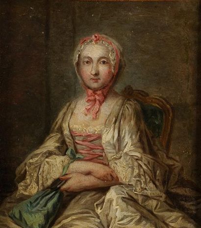 École FRANÇAISE du XVIIIe siècle 
Portrait de femme
Papier collé sur verre.
13,5...