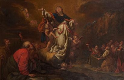 Ecole Flamande du XVIIIe siècle 
L'Assomption de la Vierge
Sur sa toile d'origine.
64,5...