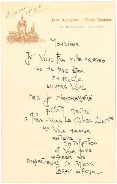 Emmanuel Poiré, dit CARAN D'ACHE (1858-1909) dessinateur et caricaturiste L.A.S.,...