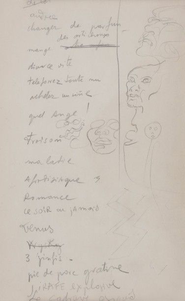 Salvador DALI (1904-1989) Poème autographe avec dessins; au crayon; 18,5 x 12 cm...